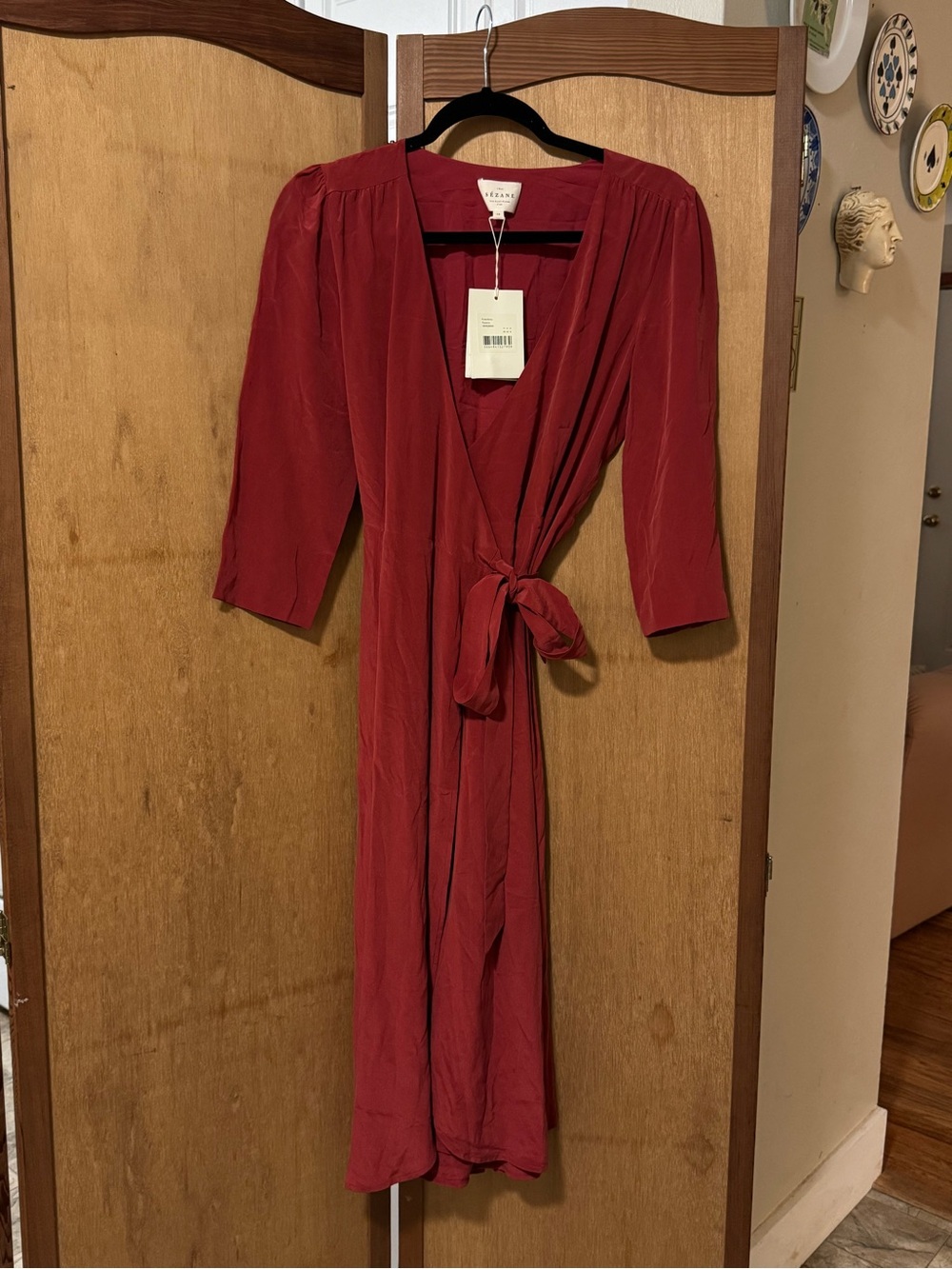 Sezane Red Wrap Midi Dress